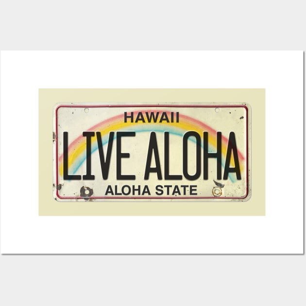 Live Aloha Vintage Hawaii License Plate Wall Art by HaleiwaNorthShoreSign